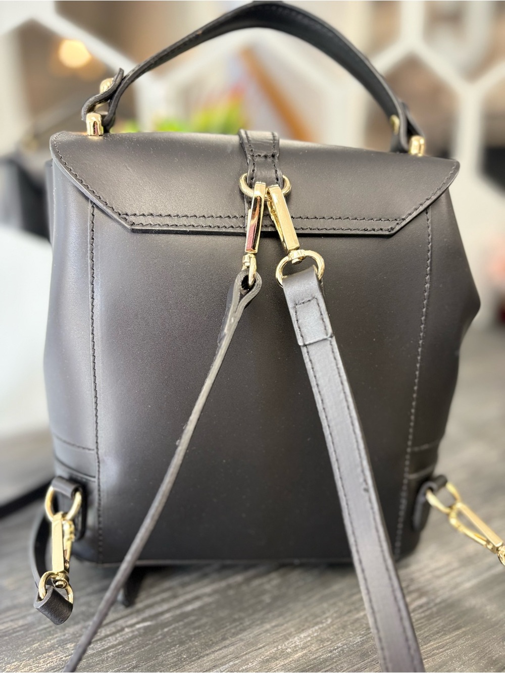 Women’s Structured Black Top-Handle Backpack - Picture 5 of 12